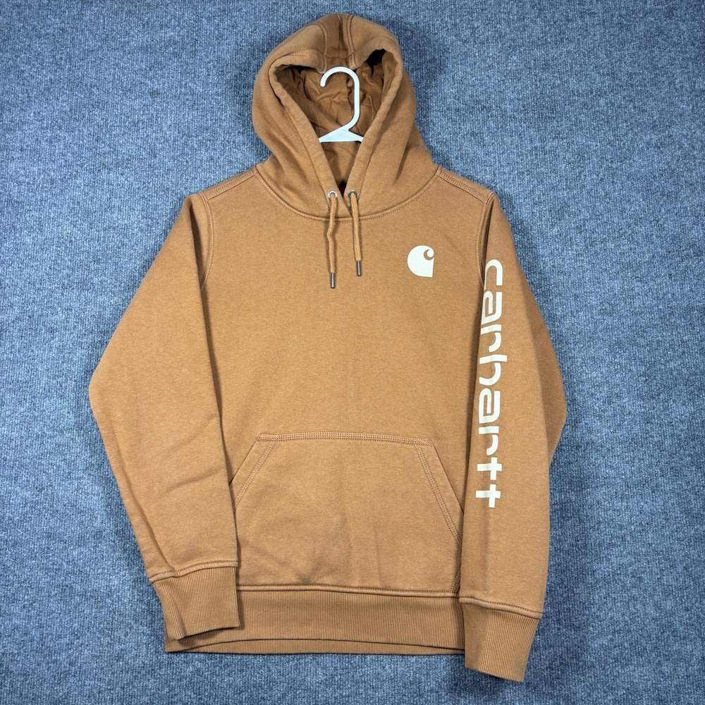 Carhartt Hoodie Womens M Brown Relaxed Fit Logo Sleeve Graphic TS0288-W Pullover